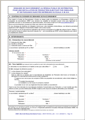 Formulaire de demande de raccordement